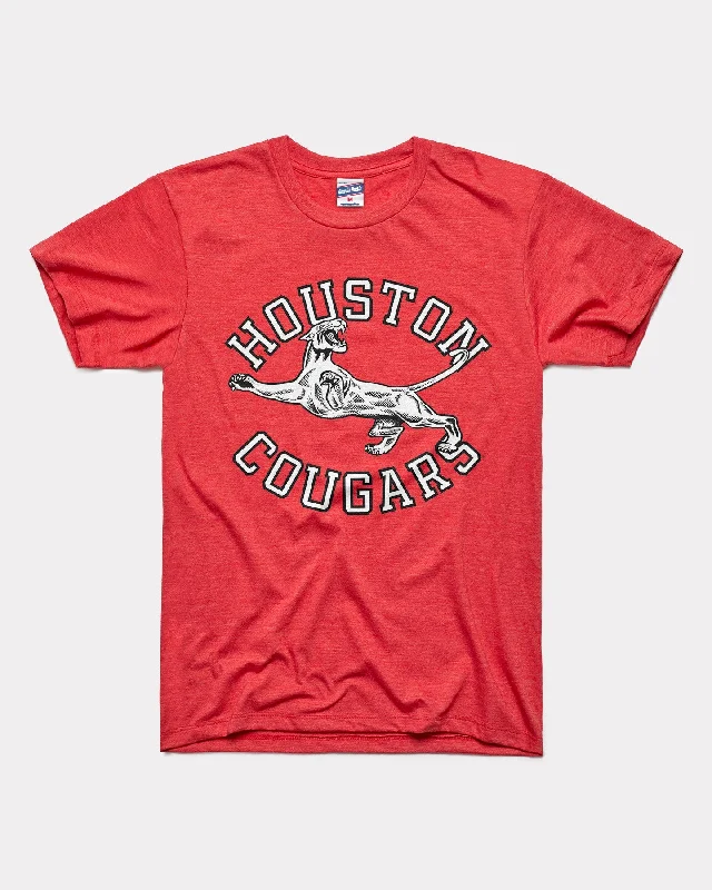 breathable moisture-wicking top for women -Leaping Cougar Houston Red T-Shirt