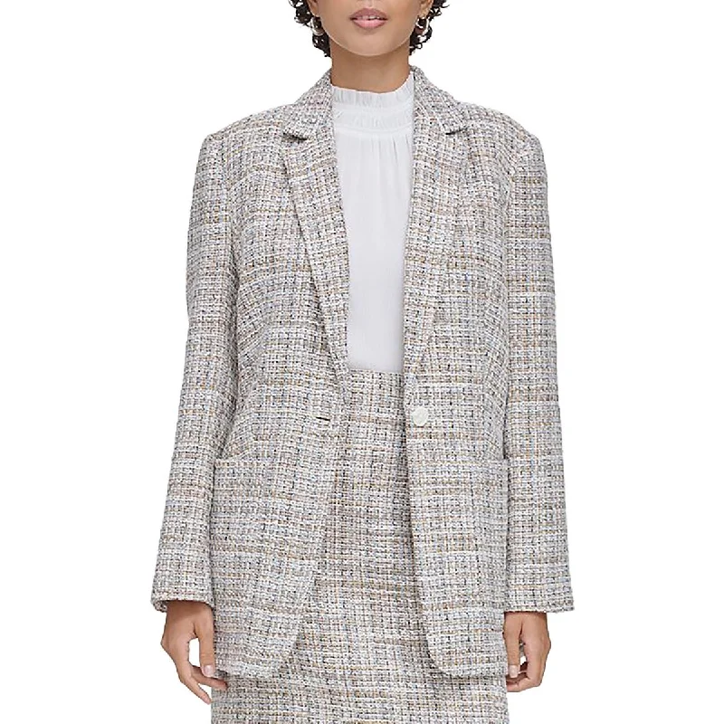 sleek satin bomber jacket for women -Calvin Klein Womens Tweed Suit Separate One-Button Blazer