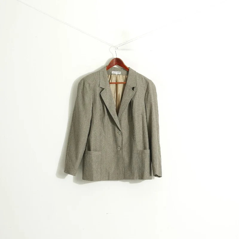 sporty track jacket for women -Paola Santi Italy Women 53 XXL Blazer Grey Green Vintage Pure Wool Single Breasted Jacket