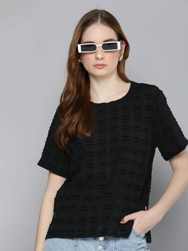 women's twist-front blouse -Women's Checked Round Neck T-shirt