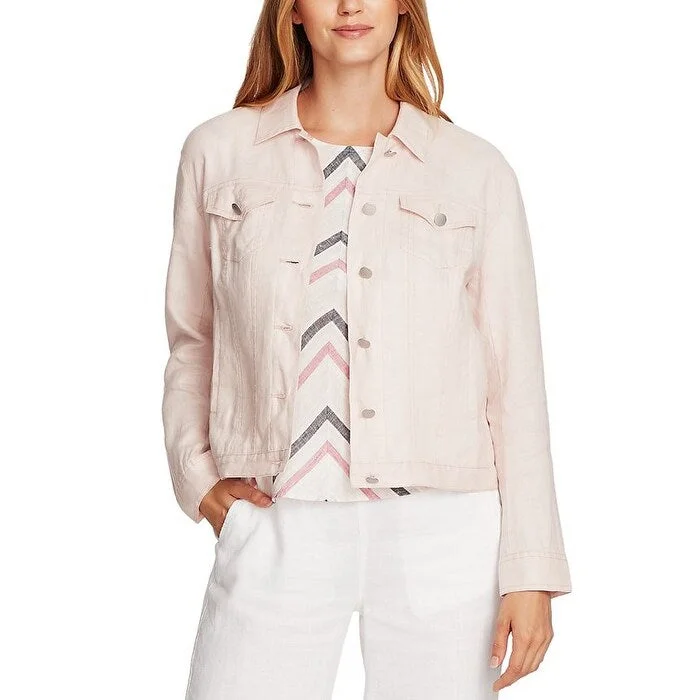 women's outdoor fleece jacket -Vince Camuto Women's Classic Linen Trucker Jacket Pink Size M