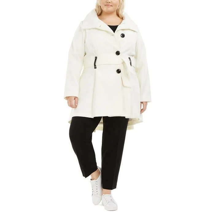 warm padded coat for women -Madden Girl Junior's Plus Skirted Belted Coat White Size 2X