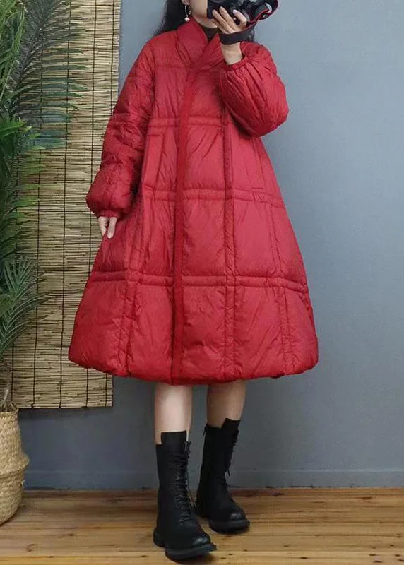 sporty track jacket for women -Women Red Button Patchwork Duck Down Long Coat Winter