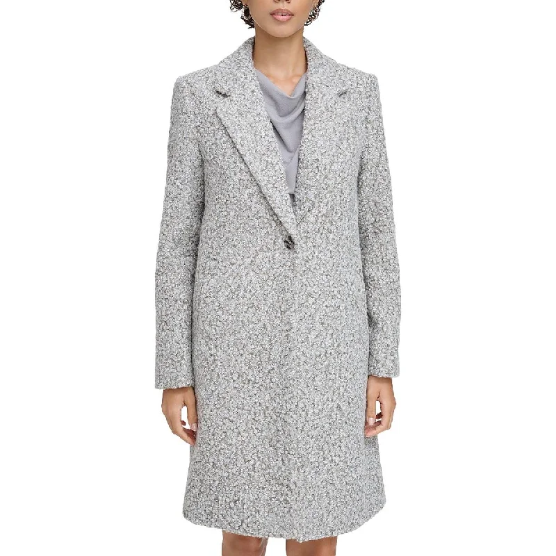 women's relaxed fit blazer -Petites Womens Textured Long Sleeve Teddy Coat