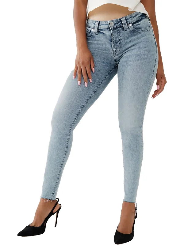 stylish coated skinny jeans for women -Womens Mid-Rise Raw Hem Skinny Jeans