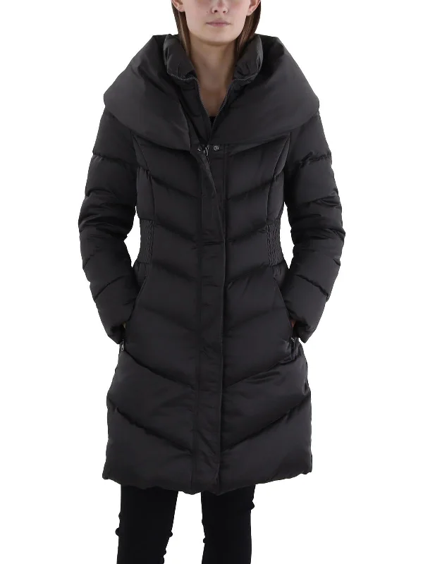 ladies' soft knit cardigan coat -Genevieve Womens Water Resistant Collar Puffer Coat