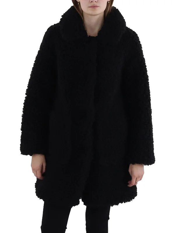 ladies' long hooded winter coat -Womens Sherpa Long Sleeves Faux Fur Coat