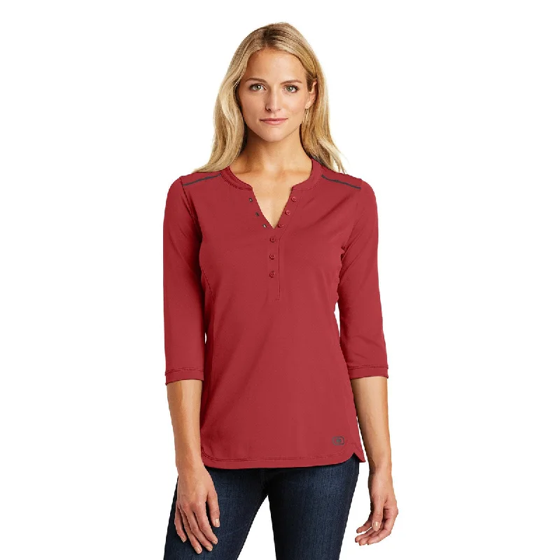 women's breathable activewear top -OGIO Women's Signal Red Fuse Henley