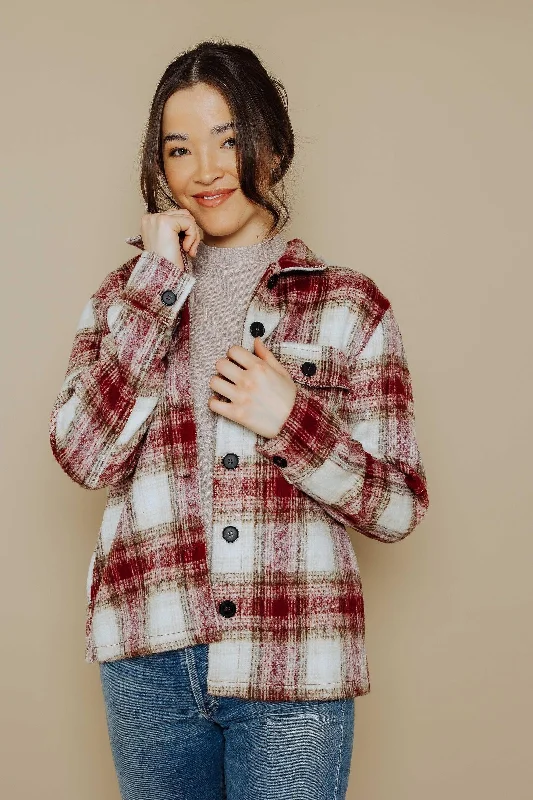 military-style coat for women -Sammi Brushed Plaid Boxy Jacket