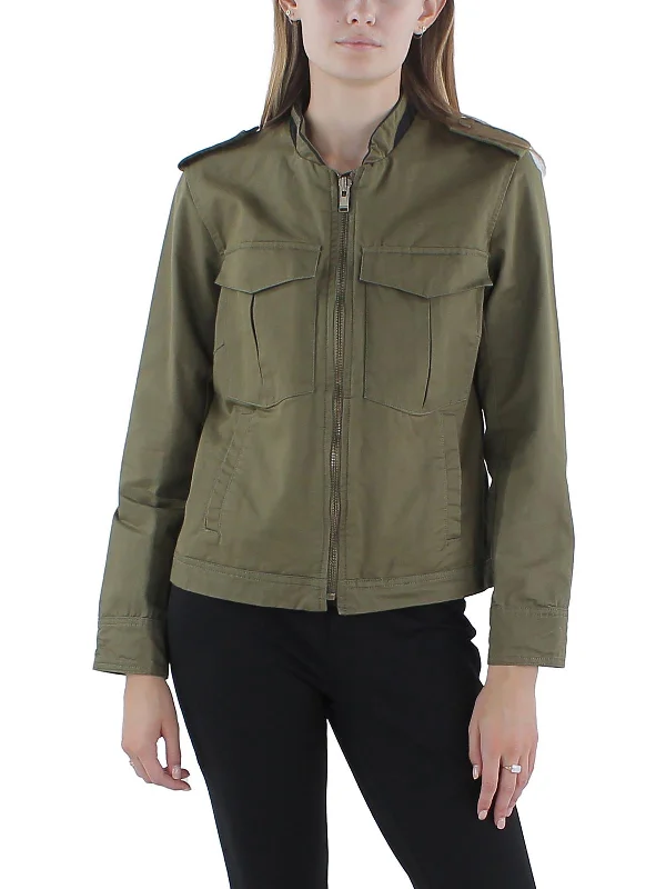 military-style coat for women -Skull Womens Military Embellished Shirt Jacket