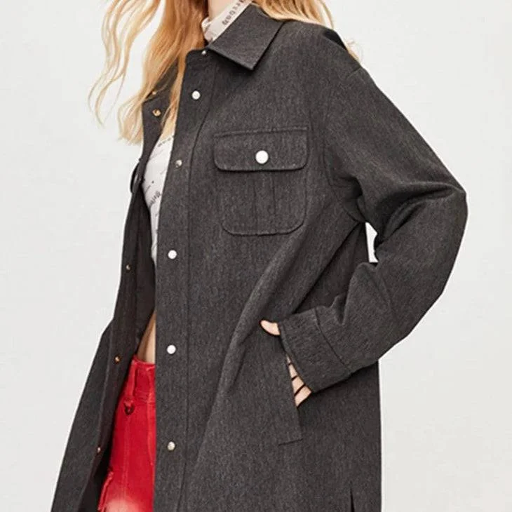 casual coats for women -Marissa Snap Closure Wool Jacket