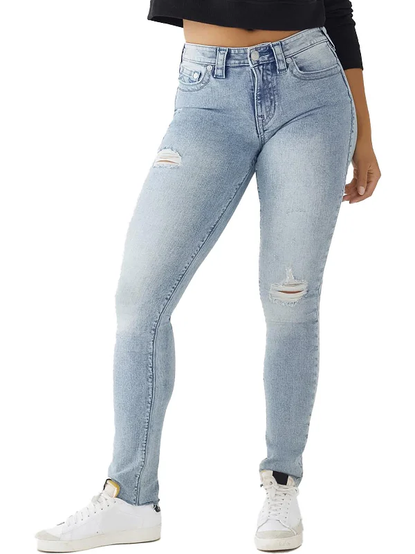 soft stretch denim leggings for women -Stella Womens Mid-Rise Destroyed Skinny Jeans