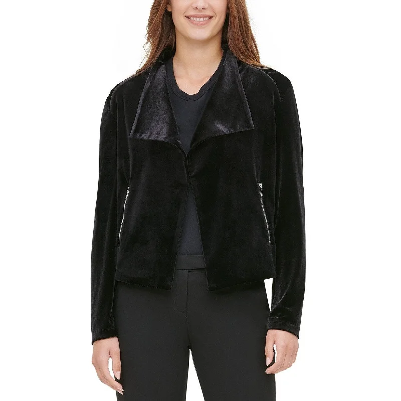 versatile casual coat for women -Calvin Klein Women's Velvet Moto-Jacket Black Size Medium