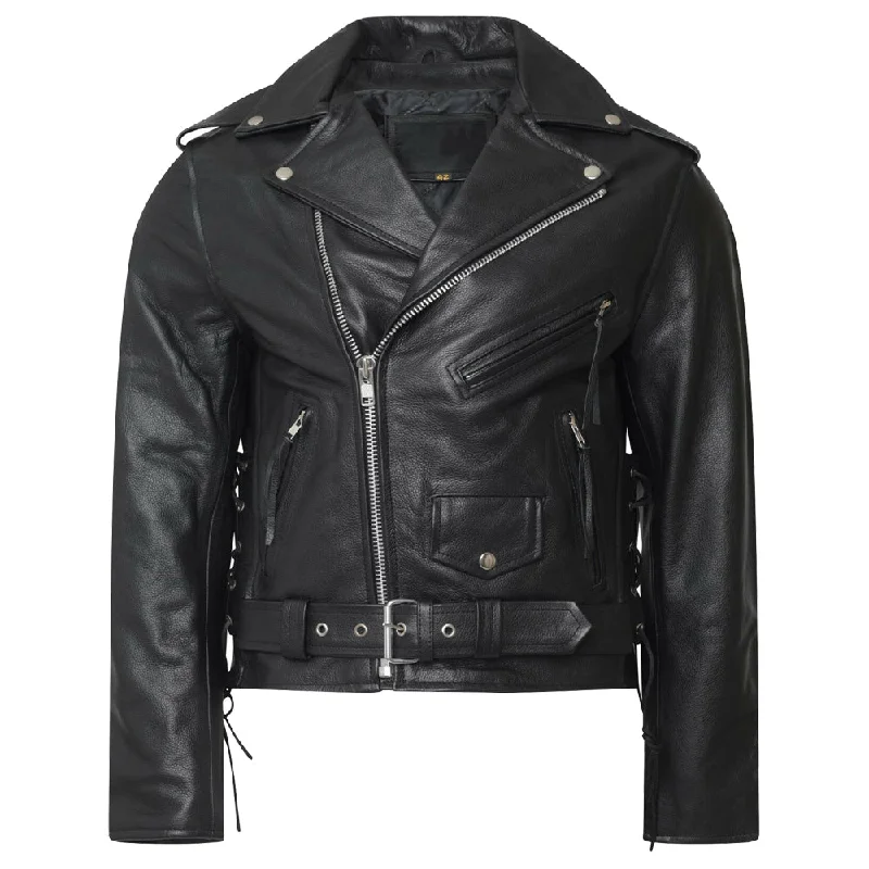 versatile trench coat for ladies -Men Classic Motorcycle Genuine Leather Lace Brando Jacket