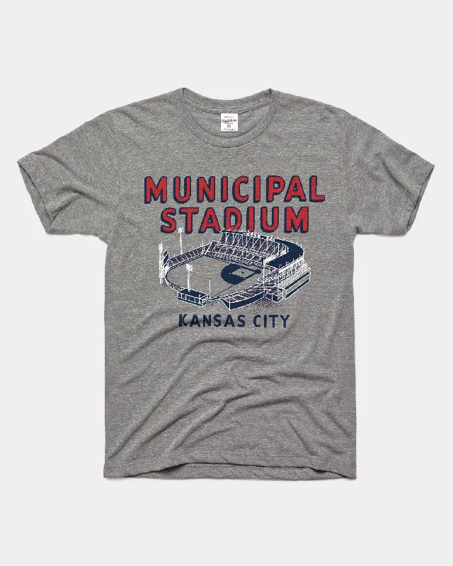 loose-fitting tunic top for women -Kansas City Municipal Stadium Vintage Grey Negro Leagues Baseball Museum T-Shirt