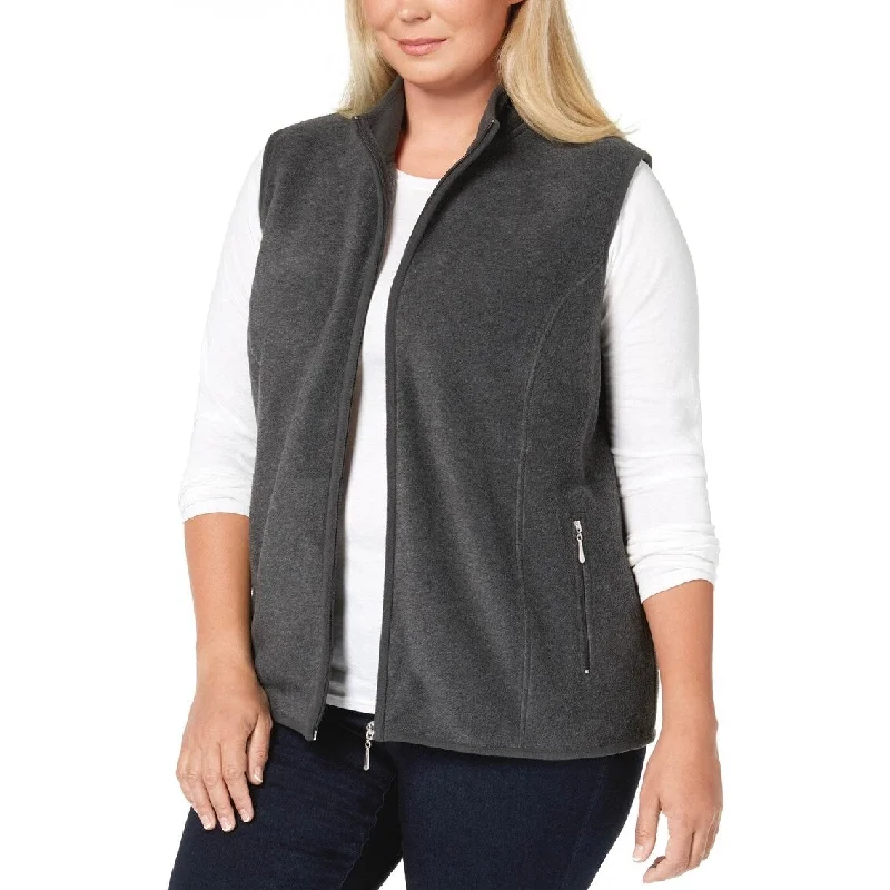 ladies' soft knit cardigan coat -Karen Scott Women's Plus Size Zip-Front Vest Blue Size Extra Large