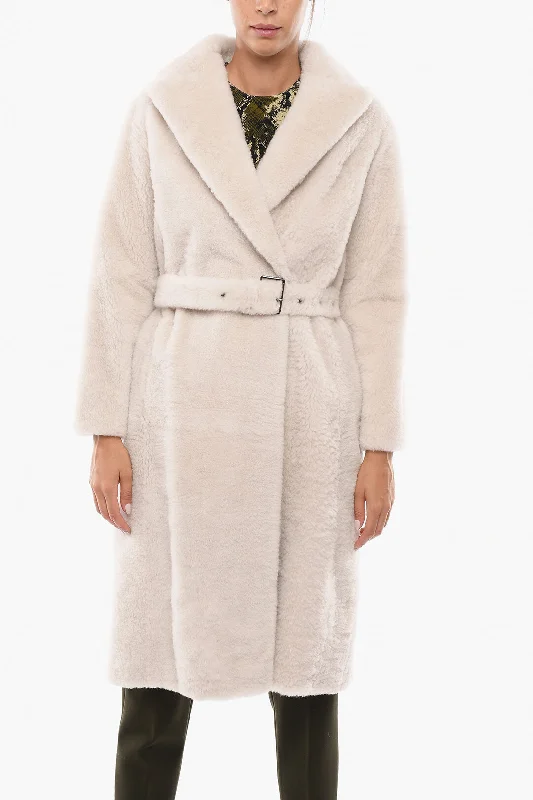 women's belted trench coat -Brunello Cucinelli Double-breasted Fur Coat with Belt and Hidden Buttons