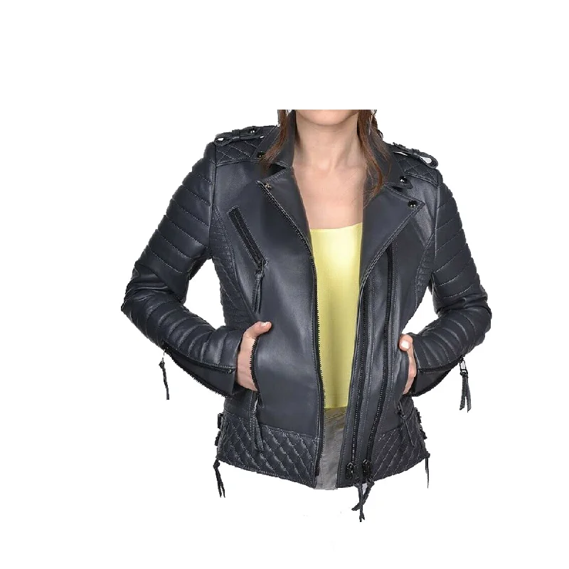 ladies' long hooded winter coat -STUNNING WOMEN LEATHER JACKET