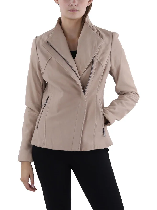 warm down coat for women -Womens Leather Long Sleeve Leather Jacket