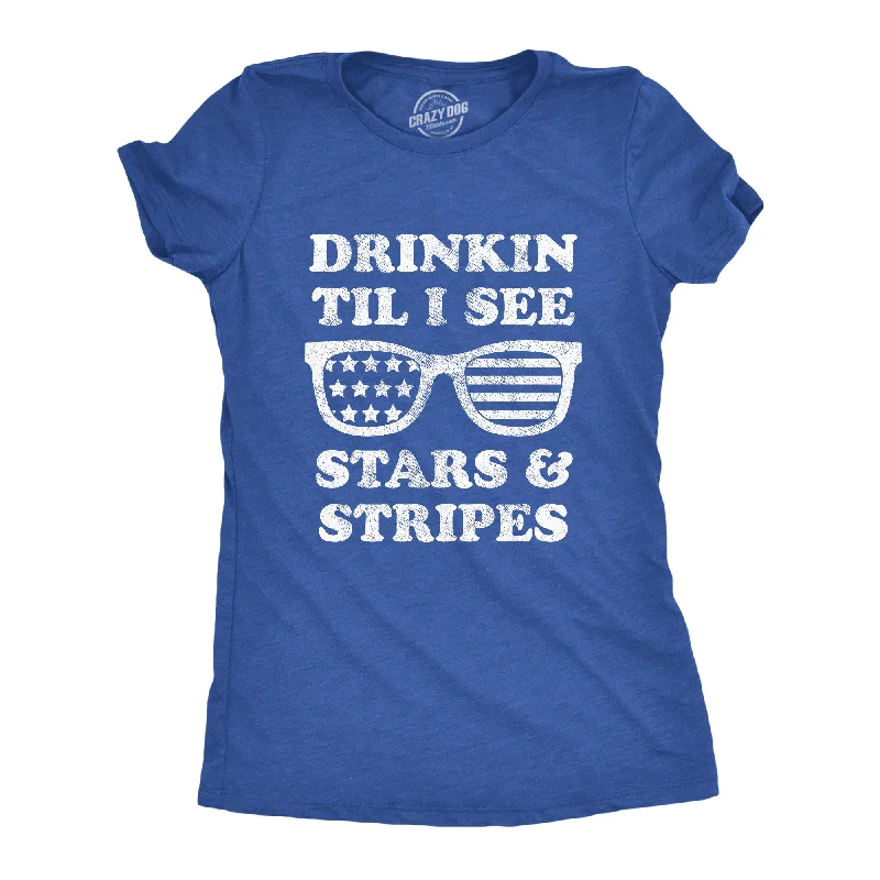 trendy tie-front crop top for ladies -Drinkin Til I See Stars And Stripes Women's T Shirt