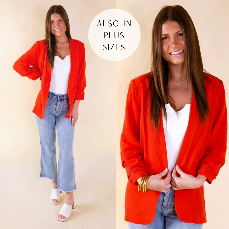 stylish knit jacket for women -Promise Me Open Front Linen Blazer in Red