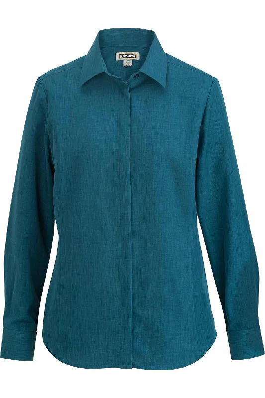 classic collared shirt for ladies -Ladies' Caribbean Blue Café Batiste Blouse