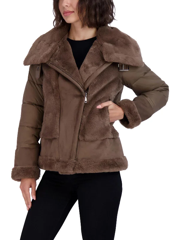 elegant long coat for women -Saylor Womens Faux Fur Cold Weather Puffer Jacket