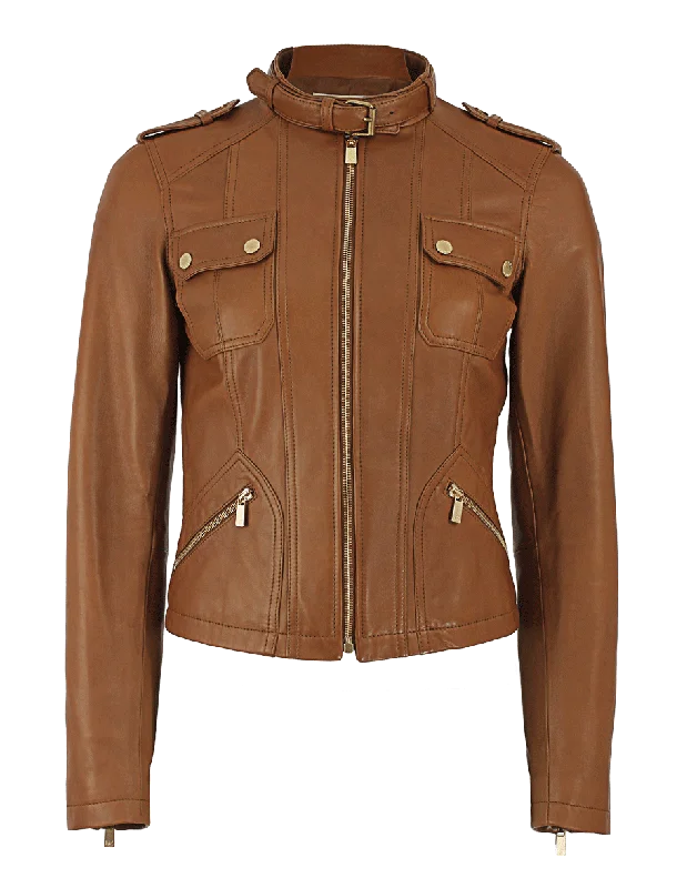 stylish leather jacket for women -Plonge Motorcycle Jacket