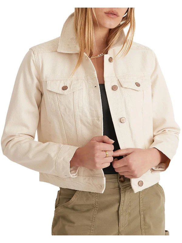 women's relaxed fit blazer -Womens Lightweight Short Denim Jacket