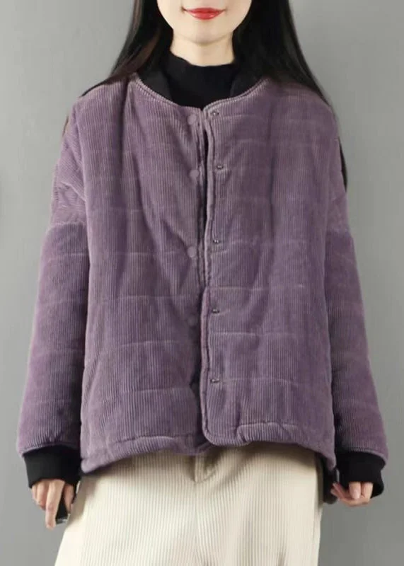 sustainable eco-friendly coat for women -Purple Pockets Patchwork Fine Cotton Filled Coats Vintage Winter