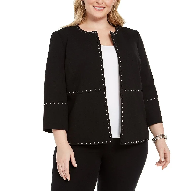 casual coats for women -Kasper Women's Plus Size Stud-Trim Open-Front Jacket Black Size Extra Large