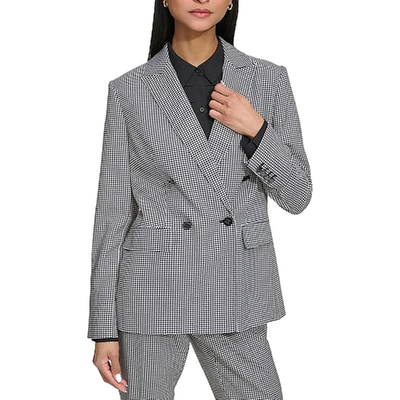 sporty track jacket for women -Karl Lagerfeld Paris Womens Office Gingham Double-Breasted Blazer