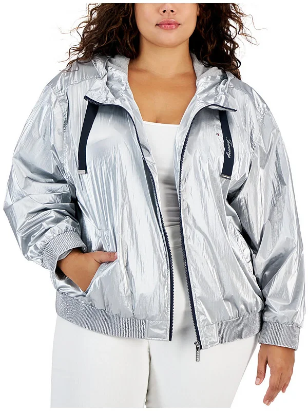 women's varsity bomber jacket -Plus Womens Logo Nylon Windbreaker Jacket