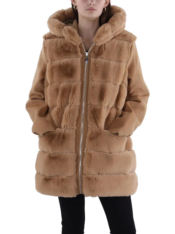 ladies' cashmere overcoat -Womens Quilted Hooded Puffer Jacket