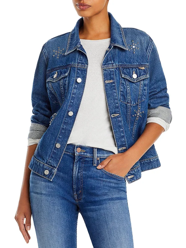 ladies' sporty windbreaker -The Bruiser Womens Embellished Denim Denim Jacket