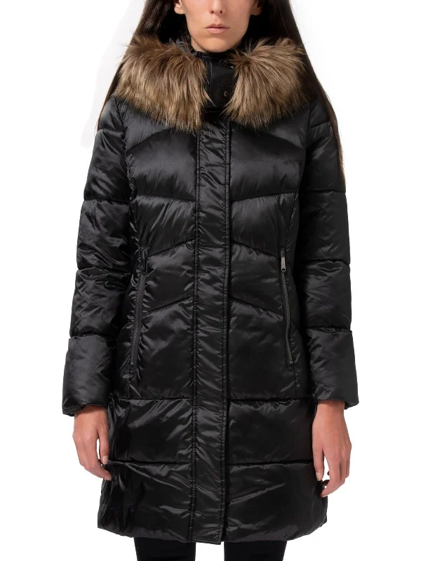 lightweight quilted jacket for women -Womens Faux Fur Hooded Parka Coat