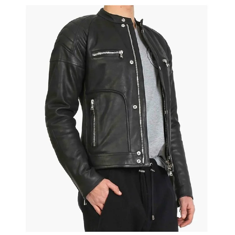 ladies' lightweight anorak coat -Men Black Elegant Fashion Leather Jacket