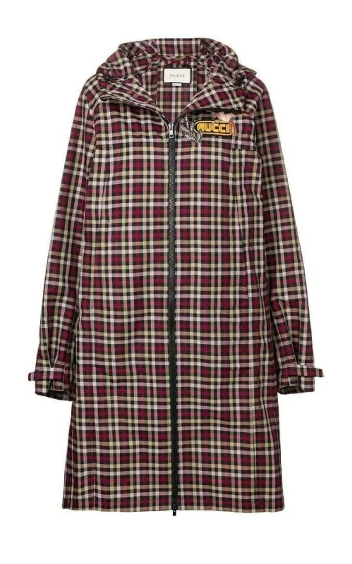 ladies' waterfall drape coat -Embellished Plaid Coat