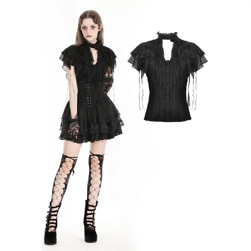 women's button-up shirt -Women's Gothic Ruffled Lace Splice Shirt