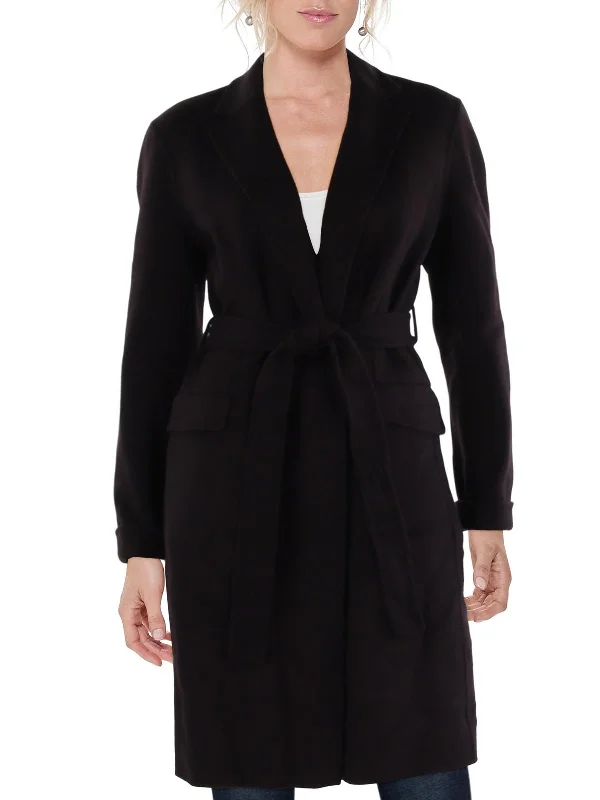 ladies' faux suede jacket -Womens Wrap Midi Wool Coat