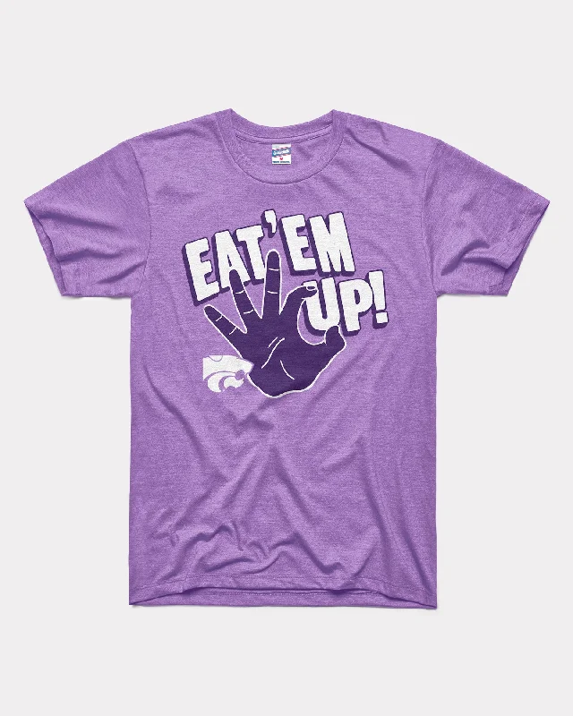 fashionable twisted hem top for women -K-State Wildcats Eat Em Up Lavender T-Shirt