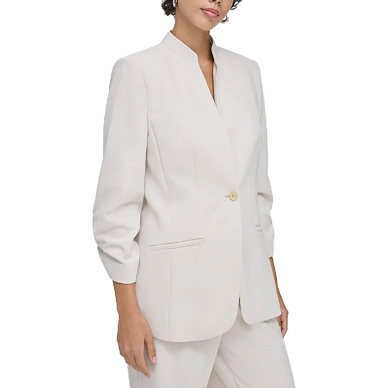 oversized women's coat -Calvin Klein Womens Petites Ruched Business One-Button Blazer