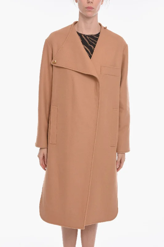 women's double-breasted coat -Aeron Wool-blend Coat with Asymmetric Fastening and Logoed Applica