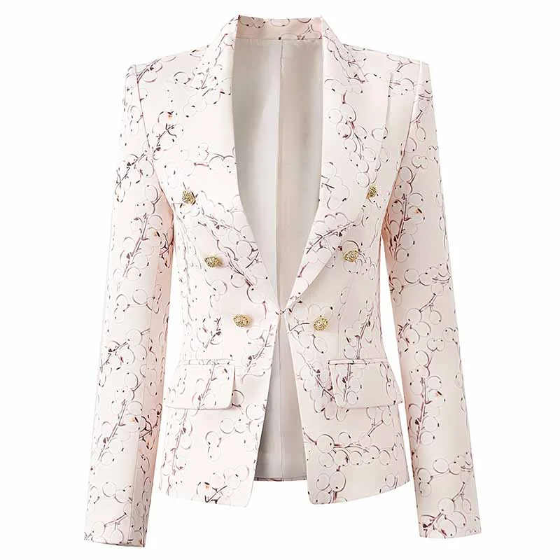 women's relaxed fit blazer -Women's Floral Blazer with Gold Button Trendy Jacket