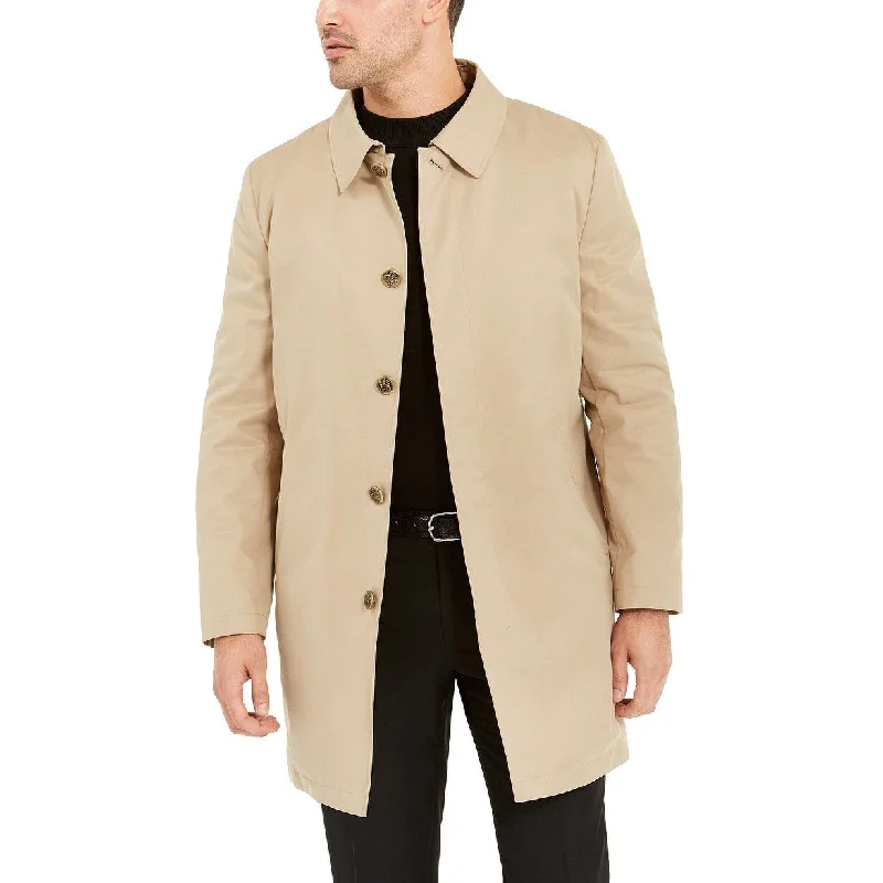 ladies' soft knit cardigan coat -Tallia Men's Slim-Fit Tan Raincoat With Faux Fur Lining Brown Size S - Small