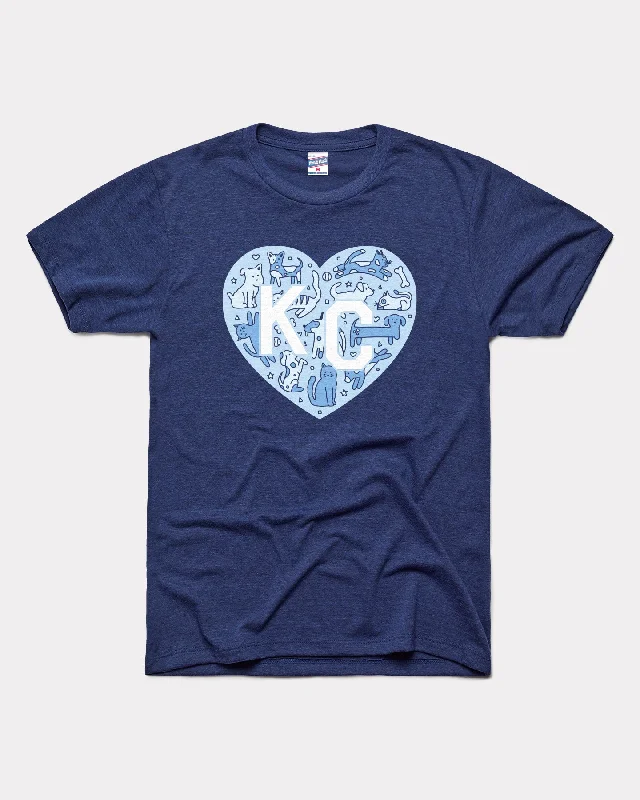 ladies' modern draped top -KC Pet Project Heart Navy T-Shirt