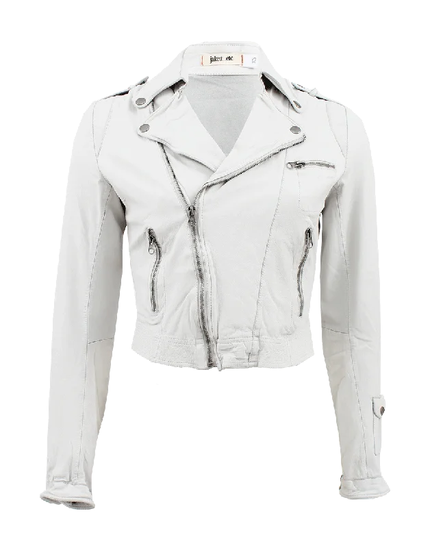 women's relaxed boyfriend blazer -Josey Crop Leather Biker Jacket