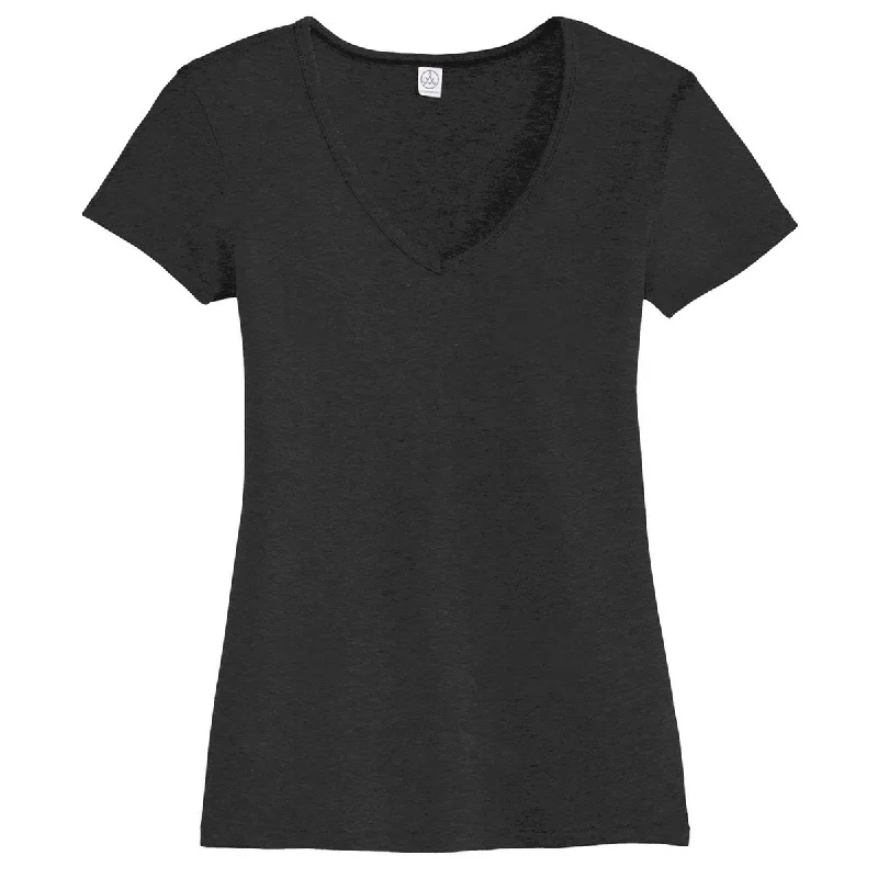 fitted ribbed blouse for women -Alternative Women's Black The Keepsake V-Neck Vintage 50/50 Tee