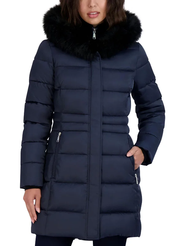 oversized women's coat -Dana Womens Faux Fur Hooded Puffer Jacket