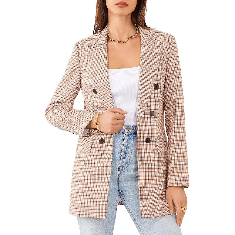 women's faux fur-lined parka -1.State Womens Woven Plaid Double-Breasted Blazer